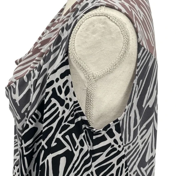 86. BCBG Max Azria Black Comb Geometric Cowl Neck Shift Mini Dress Small - Picture 5 of 11